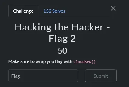 CloudSEK Hacking the Hacker Flag 2 challenge card labeled Misc category